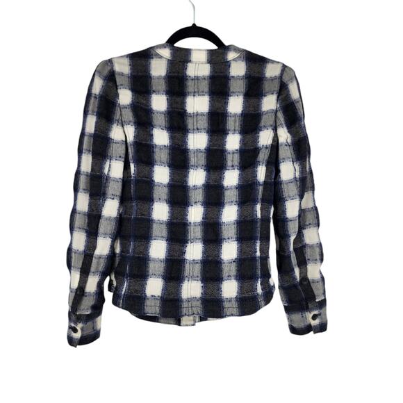 Club Monaco Blue and White Plaid Wool Blend Jacket with Waist Tie Size XS - Picture 5 of 5